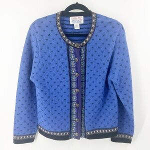✅VINTAGE TALLY HO CREATION 100% WOOL CARDIGAN SWEATER ROYAL BLUE M BRASS BUTTONS